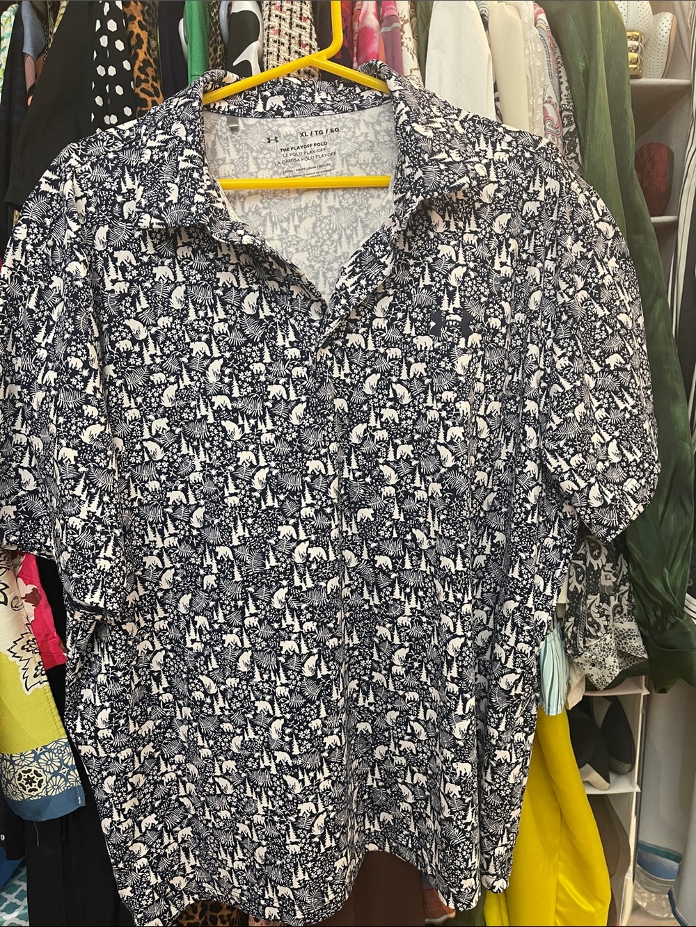 Blue and White Printed Short-Sleeve Men's Shirt. NWT